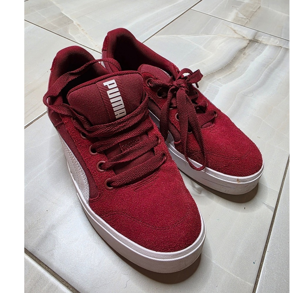 Puma Smash v2 Burgundy Suede Low Top Sneakers Mens‎ 8.5 382880-01 Maroon White
